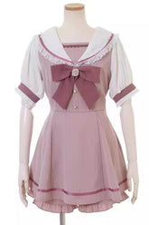 Jirai Kei Short Sleeves Bowknot Lace Sweet Dress Set 4 Colors